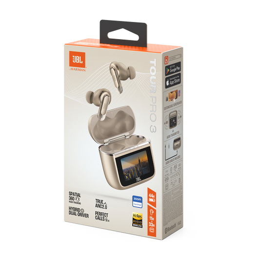 JBL Tour Pro 3 - Latte - True Wireless Noise Cancelling earbuds with Smart Charging Case™ - Detailshot 15